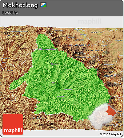 Political 3D Map of Mokhotlong, satellite outside