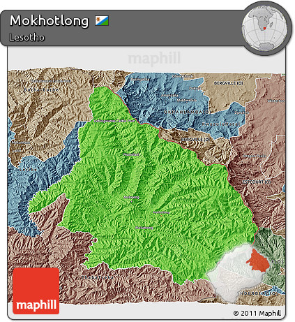 Political 3D Map of Mokhotlong, semi-desaturated