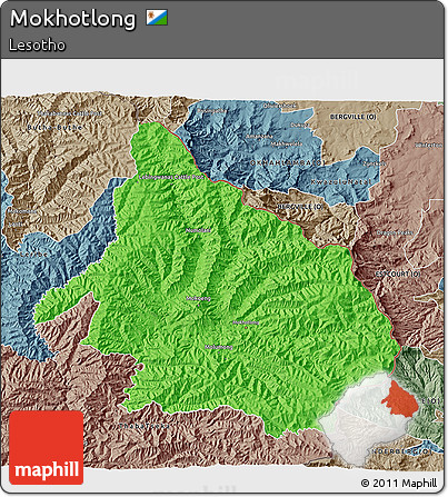 Political 3D Map of Mokhotlong, semi-desaturated