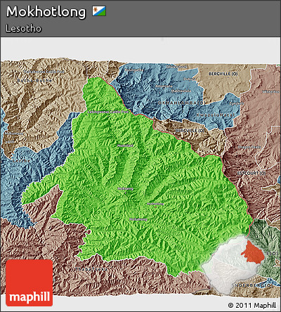 Political 3D Map of Mokhotlong, semi-desaturated