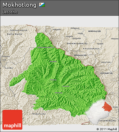 Political 3D Map of Mokhotlong, shaded relief outside