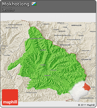 Political 3D Map of Mokhotlong, shaded relief outside
