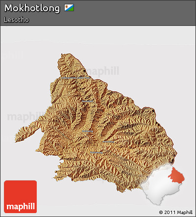 Satellite 3D Map of Mokhotlong, cropped outside