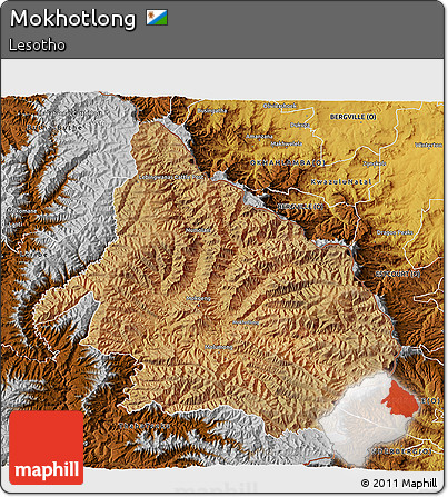 Satellite 3D Map of Mokhotlong, physical outside