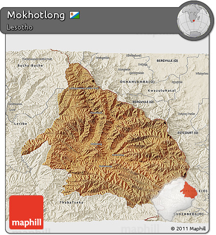 Satellite 3D Map of Mokhotlong, shaded relief outside