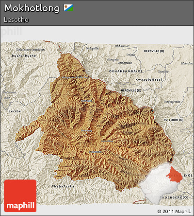 Satellite 3D Map of Mokhotlong, shaded relief outside