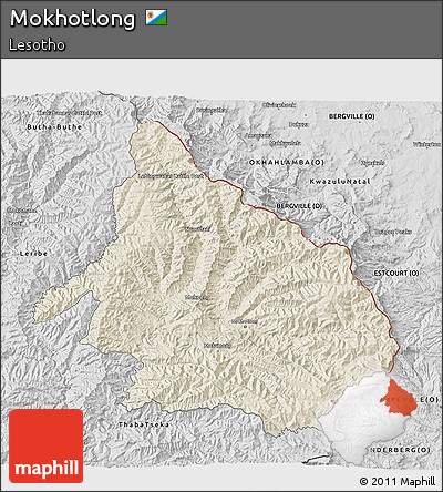 Shaded Relief 3D Map of Mokhotlong, desaturated