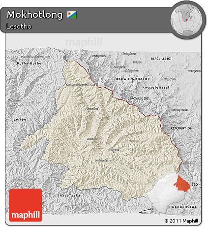 Shaded Relief 3D Map of Mokhotlong, desaturated