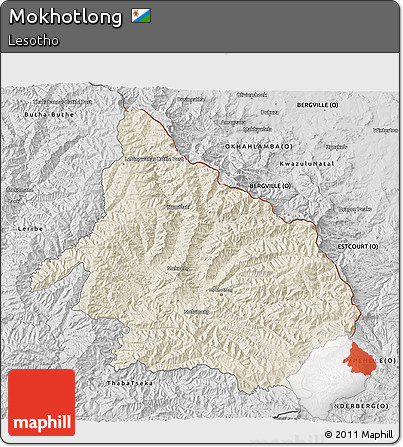 Shaded Relief 3D Map of Mokhotlong, desaturated