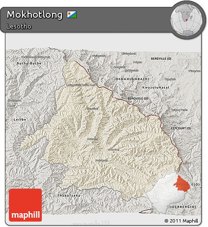 Shaded Relief 3D Map of Mokhotlong, semi-desaturated