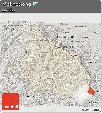 Shaded Relief 3D Map of Mokhotlong, semi-desaturated