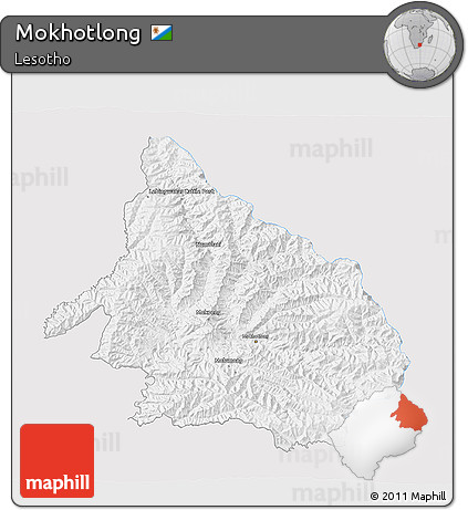 Silver Style 3D Map of Mokhotlong, single color outside