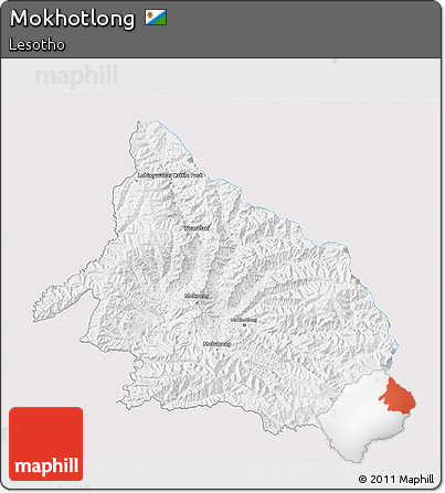 Silver Style 3D Map of Mokhotlong, single color outside