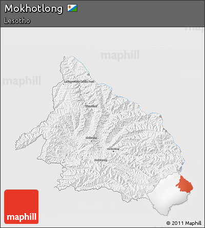 Silver Style 3D Map of Mokhotlong, single color outside