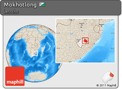Shaded Relief Location Map of Mokhotlong, highlighted country