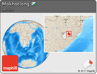 Shaded Relief Location Map of Mokhotlong, highlighted country