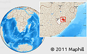 Shaded Relief Location Map of Mokhotlong, highlighted country