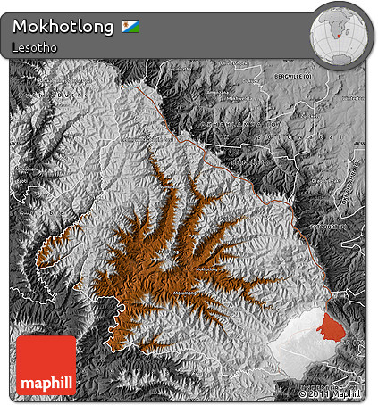 Physical Map of Mokhotlong, desaturated