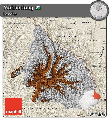Physical Map of Mokhotlong, shaded relief outside
