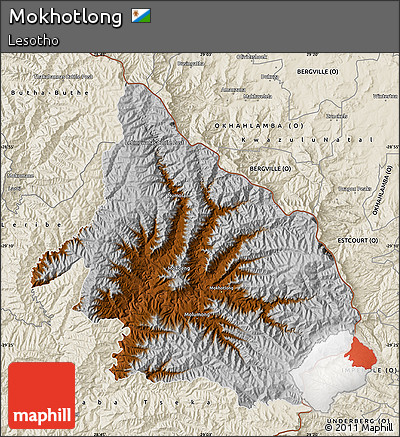 Physical Map of Mokhotlong, shaded relief outside