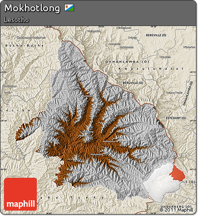 Physical Map of Mokhotlong, shaded relief outside