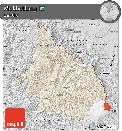 Shaded Relief Map of Mokhotlong, desaturated