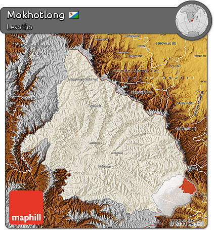 Shaded Relief Map of Mokhotlong, physical outside
