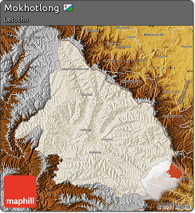 Shaded Relief Map of Mokhotlong, physical outside