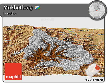 Physical Panoramic Map of Mokhotlong, satellite outside
