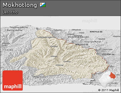 Shaded Relief Panoramic Map of Mokhotlong, desaturated