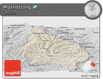 Shaded Relief Panoramic Map of Mokhotlong, desaturated