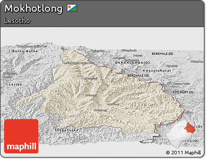 Shaded Relief Panoramic Map of Mokhotlong, desaturated
