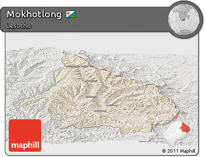 Shaded Relief Panoramic Map of Mokhotlong, lighten, semi-desaturated