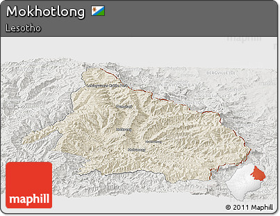 Shaded Relief Panoramic Map of Mokhotlong, lighten, semi-desaturated