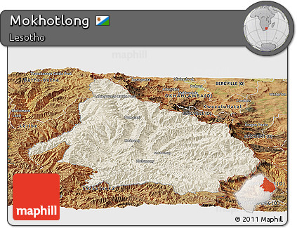Shaded Relief Panoramic Map of Mokhotlong, satellite outside
