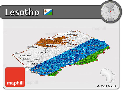 Flag Panoramic Map of Lesotho, flag rotated
