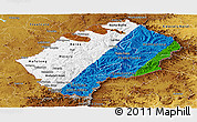 Flag Panoramic Map of Lesotho, physical outside, flag aligned to the middle
