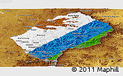 Flag Panoramic Map of Lesotho, physical outside, flag rotated