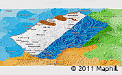 Flag Panoramic Map of Lesotho, political outside, flag aligned to the middle