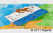 Flag Panoramic Map of Lesotho, political outside, flag rotated