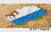 Flag Panoramic Map of Lesotho, satellite outside, flag centered