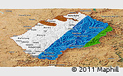 Flag Panoramic Map of Lesotho, satellite outside, flag aligned to the middle