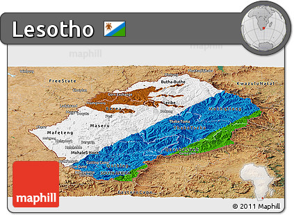 Flag Panoramic Map of Lesotho, satellite outside, flag rotated