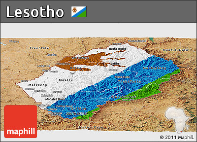 Flag Panoramic Map of Lesotho, satellite outside, flag rotated