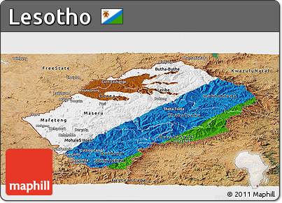 Flag Panoramic Map of Lesotho, satellite outside, flag rotated