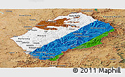 Flag Panoramic Map of Lesotho, satellite outside, flag rotated