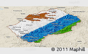 Flag Panoramic Map of Lesotho, shaded relief outside, flag rotated