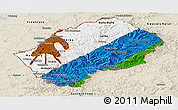 Flag Panoramic Map of Lesotho, shaded relief outside
