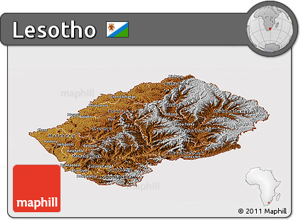 Physical Panoramic Map of Lesotho, cropped outside