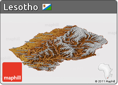 Physical Panoramic Map of Lesotho, cropped outside